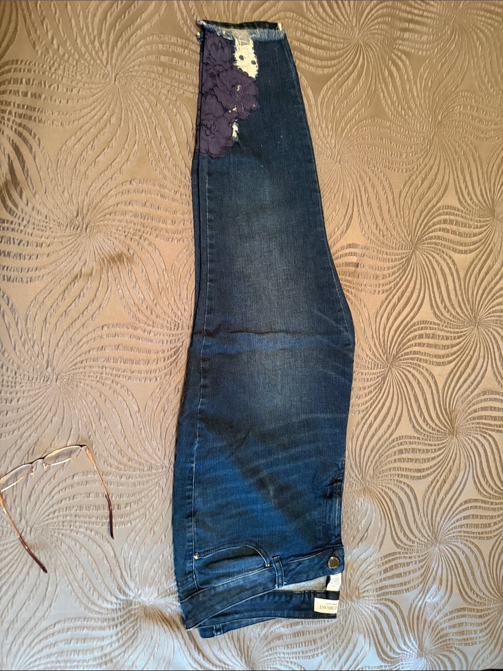 Lane Bryant Dark Blue Skinny Jeans with Purple Lace Patch